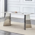 thumbnail image 1 of PORKISS Rectangular Dining Table for 4-6 People, Kitchen Table with Pandora Patterned Sintered Stone Top and Silver Stainless Steel Butterfly Legs, Scratch and Heat Resistant, White+Silver #2, 1 of 13