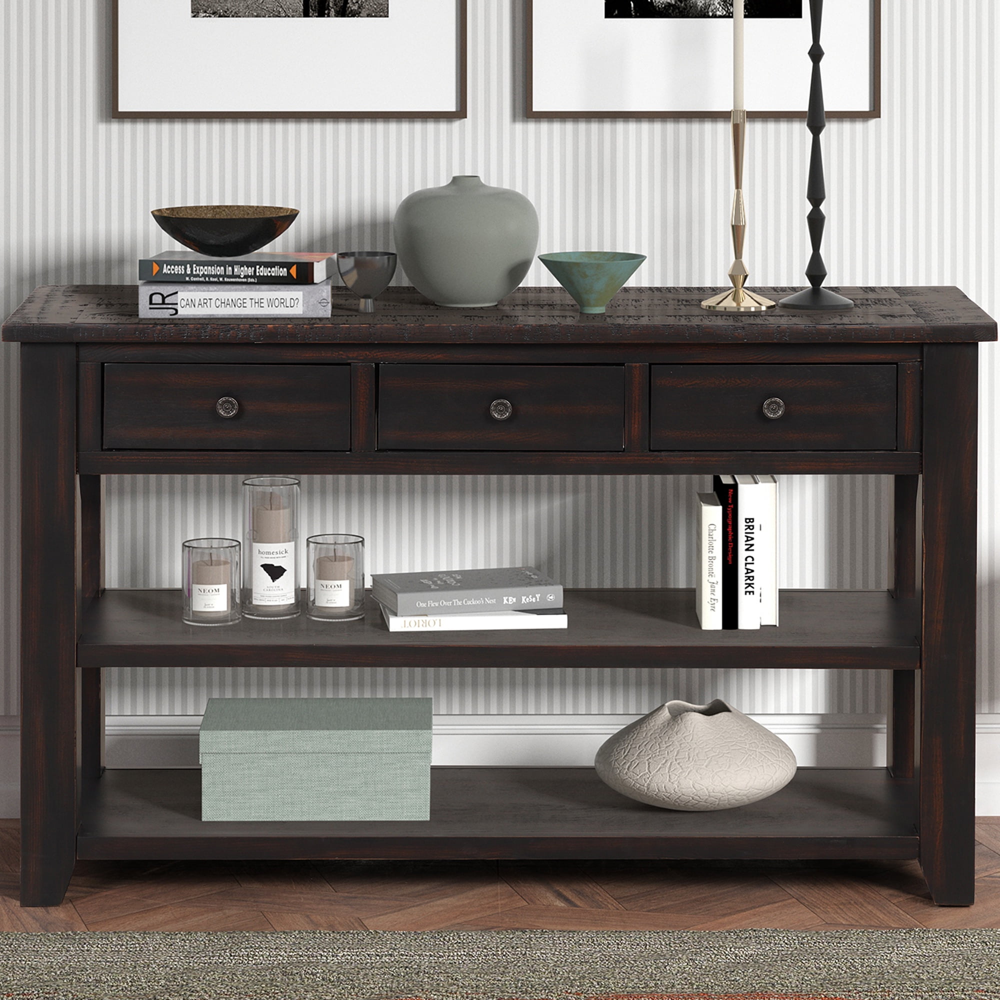 PORKISS Retro Solid Wood Console Table, Entryway Table Hallway Table ...