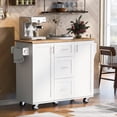 thumbnail image 1 of PORKISS Rolling Kitchen Island with Storage, Modern Kitchen Island Cart on Wheels with Rubber Wood Top for Kitchen Room, Dining Room, White, 1 of 12
