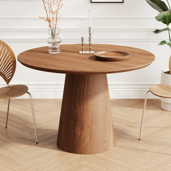 PORKISS Round Dining Table, Wood Kitchen Table for 4, Farmhouse Table for Kitchen, Dining Room, Walnut