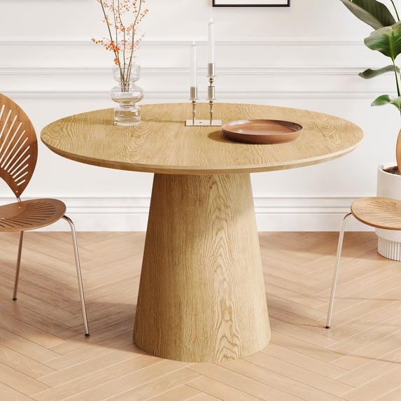 PORKISS Round Dining Table, Wood Kitchen Table for 4, Farmhouse Table for Kitchen, Dining Room, Wood