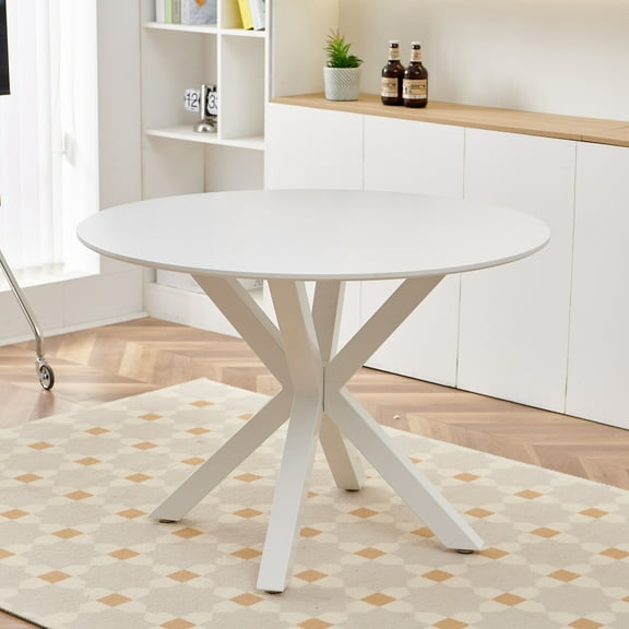 PORKISS Round Dining Table for 4, 42 inch Kitchen Table with Steel Legs, Dinner Table for Home Dining Room Kitchen, White
