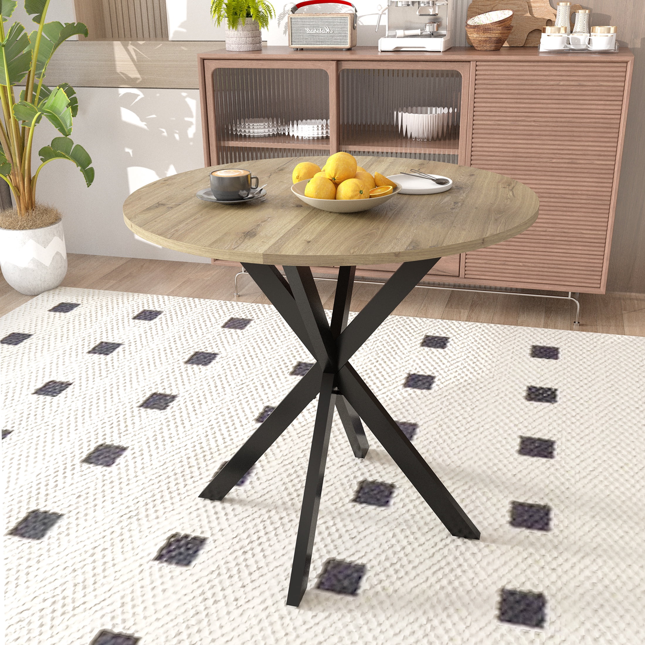 PORKISS Round Dining Table for 4, Small Circle Kitchen Table with Metal Black Legs for Kitchen Living Room (Only Table), 31.5" Table, Rustic Brown