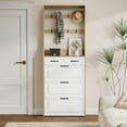 thumbnail image 1 of PORKISS Shoe Cabinet, Wood Tall Shoe Rack with Door and Hanger, Entryway Shoe Rack with 3 Doors and 2 Drawers, Freestanding Shoe Organizer Large Space for Storage, Oak & White, 1 of 6