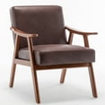 thumbnail image 1 of PORKISS Accent Chair, Mid-Century Modern Tech Cloth Arm Chair with Wood Frame, Upholstered Armchair Comfort Reading Chair Lounge Chair for Living Room Bedroom Sunroom, Dark Brown, 1 of 10