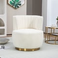 thumbnail image 1 of PAPROOS Swivel Accent Chair, Armchair with Teddy Fabric, Barrel Chair with Metal Ring for Living Room, Bedroom, Cream, 1 of 10