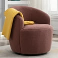 thumbnail image 1 of PORKISS Swivel Accent Chair, Armchair with Teddy Fabric, Barrel Chair with Black Powder Coating Metal Ring for Living Room, Bedroom, Dark Red, 1 of 8