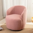 thumbnail image 1 of PORKISS Swivel Accent Chair, Armchair with Teddy Fabric, Barrel Chair with Black Powder Coating Metal Ring for Living Room, Bedroom, Light Pink, 1 of 8