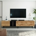thumbnail image 1 of PORKISS TV Stand for 80 Inch TV, Modern Farmhouse TV Stand with 3 Cabinets and 2 Open Shelves, Home Entertainment Center, Natural Wood, 1 of 12