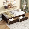 thumbnail image 1 of PORKISS Twin Bed Frame, Solid Wood Platform Bed with 2 Drawers, Pine Wood Bed for Kids Teens Adults, No Box Spring Needed, Espresso A, 1 of 10