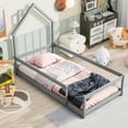 thumbnail image 1 of PORKISS Twin Bed Frame for Kids Boys Girls, Solid Wood Platform Bed with House-shaped Headboard, Floor Bed, Gray, 1 of 12