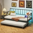 thumbnail image 1 of PORKISS Daybed with Trundle Bed and LED Light, Twin Bed Frame with Charging Station, Metal Sofa Bed with Strong Supports for Living Room, Bedroom, and Guest Room, Black, 1 of 10