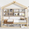 thumbnail image 1 of PORKISS Twin House Bed, Wood Platform Bed with Roof Frame and Beside-Shelves, Under Bed Storage Unit for Kids, No Box Spring Needed, Natural, 1 of 12