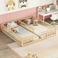 thumbnail image 1 of PORKISS Twin Size Floor Bed for Kids, Double Wood Bed Frame with Fence, Natural, 1 of 12
