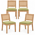 thumbnail image 1 of PORKISS Rattan Dining Chairs Set of 4, Farmhouse Olive Green Kitchen Chairs with Cane Back, Upholstered Dining Room Chairs with Solid Wood Frame, Side Chairs for Kitchen, Dining Room, 1 of 10