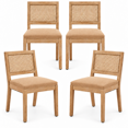 thumbnail image 1 of PORKISS Rattan Dining Chairs Set of 4, Farmhouse Tan Kitchen Chairs with Cane Back, Upholstered Dining Room Chairs with Solid Wood Frame, Side Chairs for Kitchen, Dining Room, 1 of 10