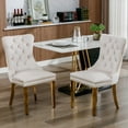 thumbnail image 1 of PORKISS Upholstered Dining Chairs, Modern Velvet Dining Room Chairs Set of 2 with Golden Stainless Steel Plating Legs, Tufted Solid Wood Kitchen Chairs with Nailhead Trim and Back Ring, Beige, 1 of 10