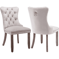 PORKISS Dining Chairs Set of 2, Upholstered High-End Tufted Dining Room Chair with Back Ring and Nailhead Trim, Modern Velvet Chairs with Solid Wood Legs for Kitchen,Beige