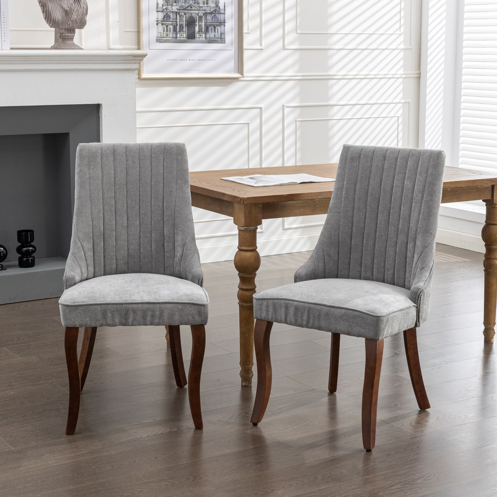 PORKISS Upholstered Dining Chairs Set of 2, Linen Dining Room Chair ...