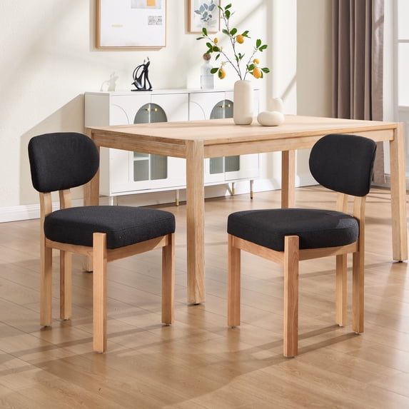 PORKISS Upholstered Dining Chairs Set of 2, Mid-Century Kitchen Chairs with Solid Wood Legs and Cushioned Wingback for Kitchen, Black