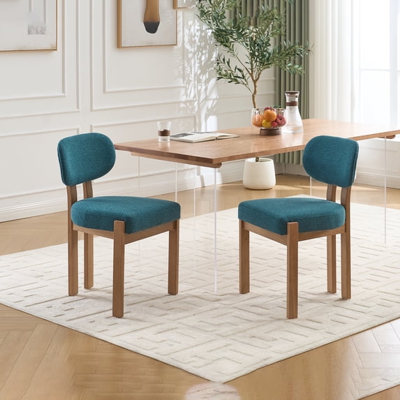 PORKISS Upholstered Dining Chairs Set of 2, Mid-Century Kitchen Chairs with Solid Wood Legs and Cushioned Wingback for Kitchen, Teal