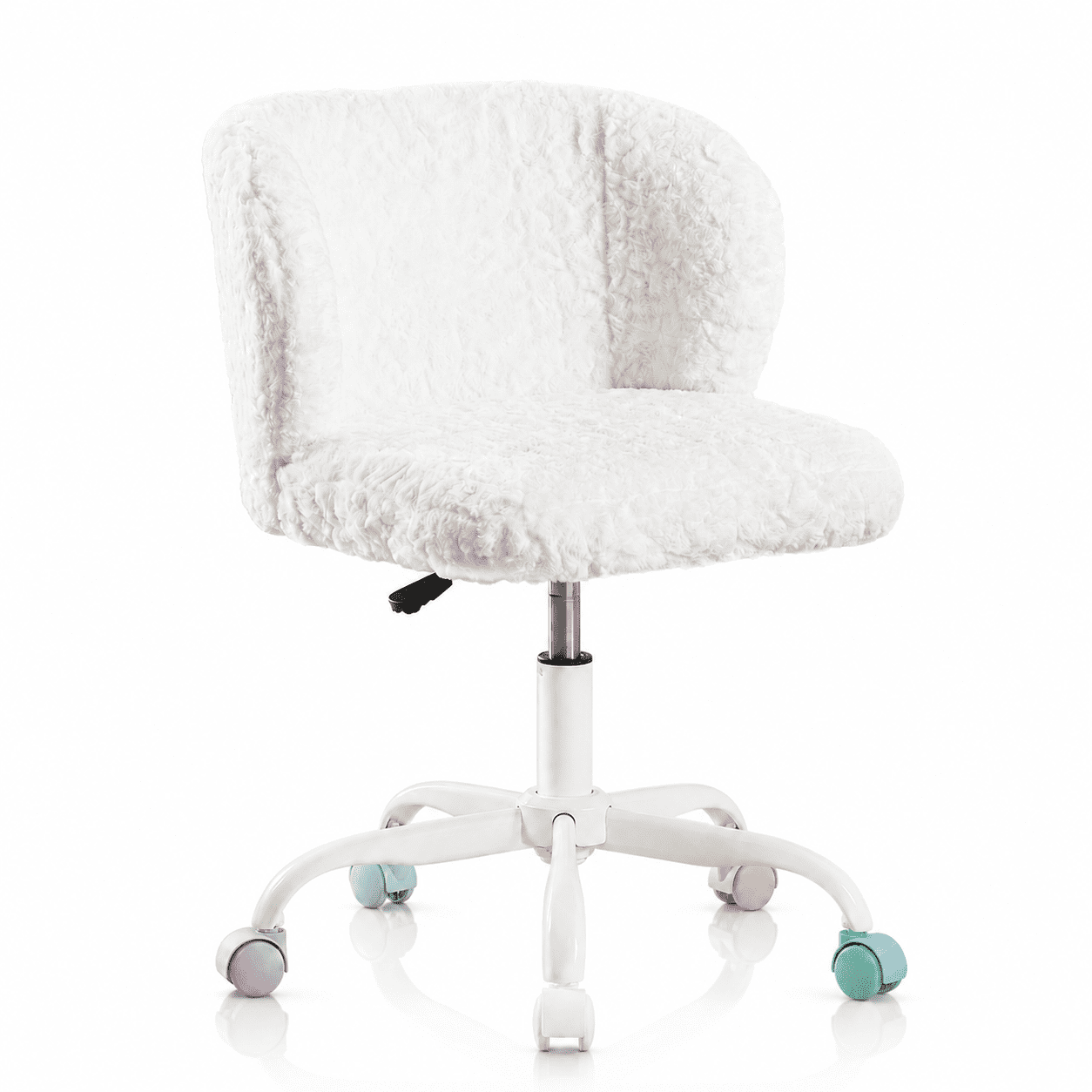 PAPROOS Vanity Chair with Wheels, Home Office Chair, Cute Makeup Desk Chair with Artificial Alpaca Wool Fabric, Adjustable Swivel Task Computer Chair for Bedroom, Ivory
