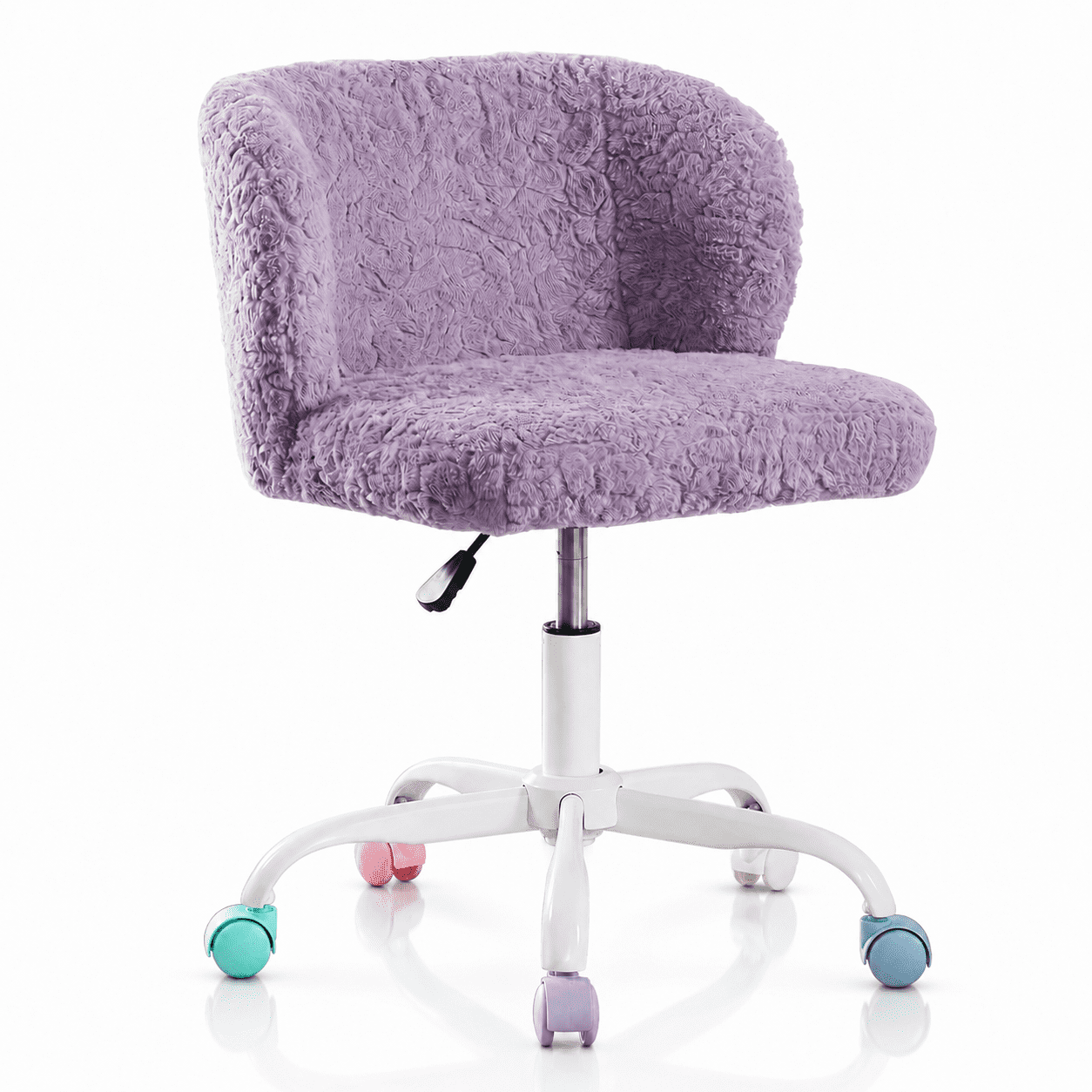 PAPROOS Vanity Chair with Wheels, Home Office Chair, Cute Makeup Desk Chair with Artificial Alpaca Wool Fabric, Adjustable Swivel Task Computer Chair for Bedroom, Violet