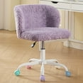 thumbnail image 1 of PORKISS Vanity Chair with Back, Home Office Chair, Ergonomic Home Desk Chair with Artificial Alpaca Wool Fabric, Adjustable Swivel Task Computer Chair with Wheels, Violet #2, 1 of 11