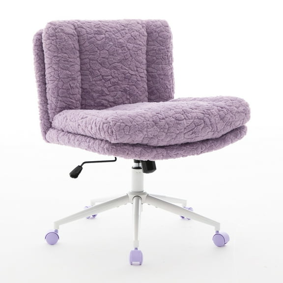 PORKISS Vanity Chair Makeup Chair, Home Office Chair, Ergonomic Desk Chair with Soft Faux Alpaca, Adjustable Swivel Task Computer Chair with Wheels, Violet