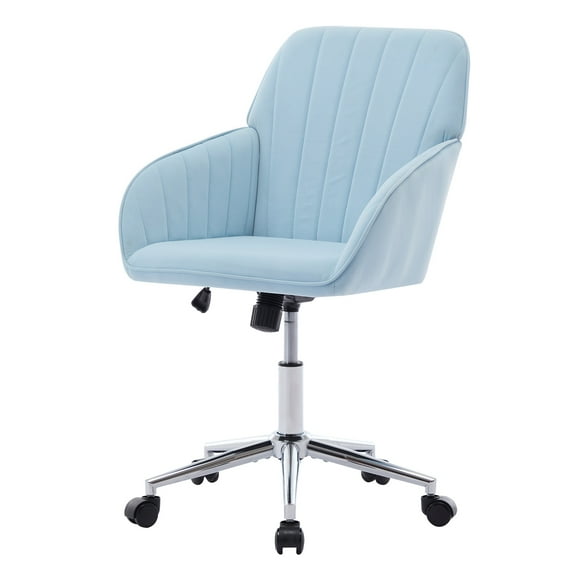 PORKISS Vanity Chair, Swivel Home Office Chair, Ergonomic Desk Chair with Silver Metal Base, Adjustable Height, Velvet Upholstered Task Chair, Baby Blue