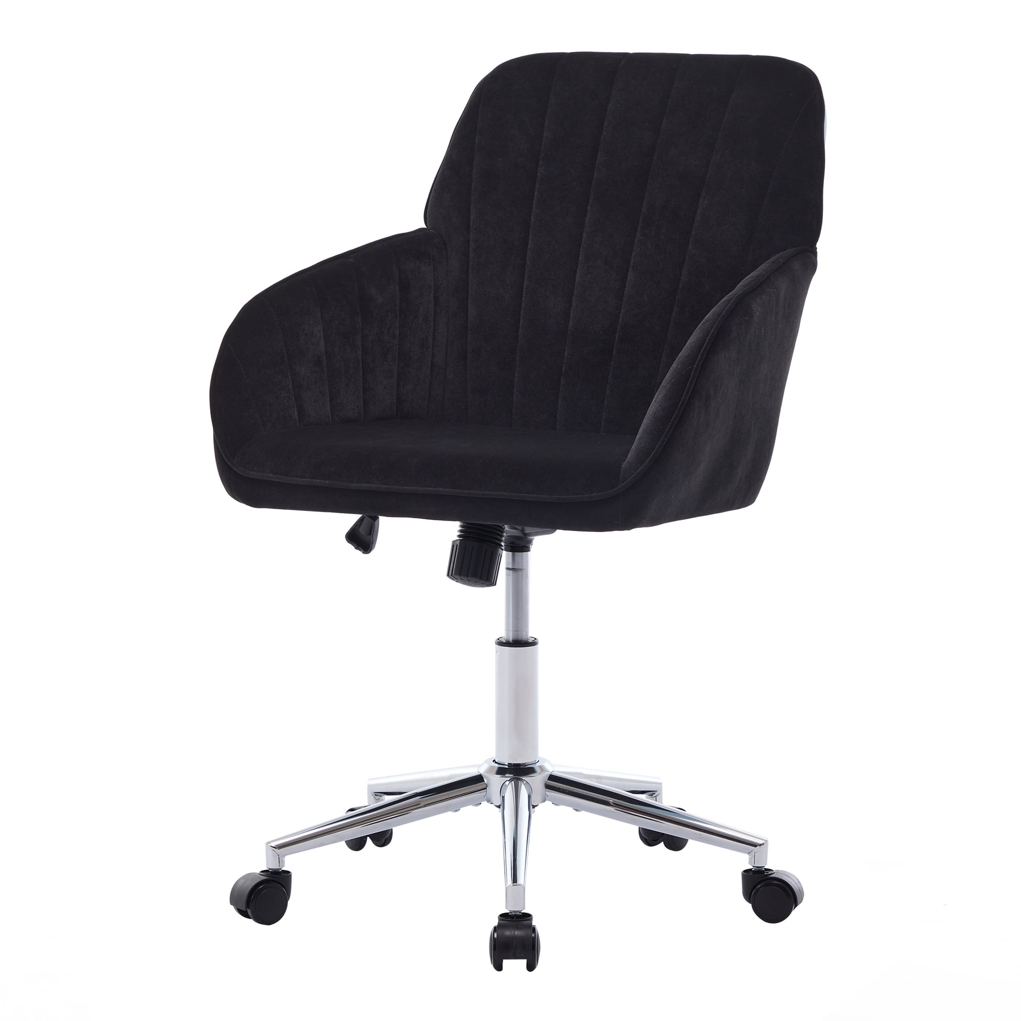 PORKISS Vanity Chair, Swivel Home Office Chair, Ergonomic Desk Chair with Silver Metal Base, Adjustable Height, Velvet Upholstered Task Chair, Black