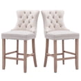 thumbnail image 1 of Paproos Upholstered Bar Stools Set of 2, Velvet Barstools with Tufted Back and Wood Legs, Modern Farmhouse Counter Height Bar Chairs with Chrome Nailhead Trim for Home Pub, Kitchen Island, Beige, 1 of 10