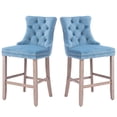 thumbnail image 1 of Paproos Upholstered Bar Stools Set of 2, Velvet Barstools with Wood Legs and Tufted, Modern Leisure Counter Height Bar Chairs with Chrome Nailhead Trim for Home Pub and Kitchen Island, Light Blue, 1 of 11