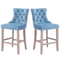 thumbnail image 1 of Paproos Upholstered Bar Stools Set of 2, Velvet Barstools with Tufted Back and Wood Legs, Modern Farmhouse Counter Height Bar Chairs with Nailhead Trim for Home Pub, Kitchen Island, Light Blue, 1 of 11