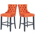 thumbnail image 1 of Paproos Upholstered Bar Stools Set of 2, Velvet Barstools with Wood Legs and Tufted, Modern Leisure Counter Height Bar Chairs with Chrome Nailhead Trim for Home Pub and Kitchen Island, Orange, 1 of 11