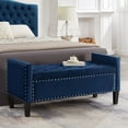 thumbnail image 1 of PORKISS Velvet Storage Bench, Upholstered Tufted Button Storage Ottoman with Nails Trim, Modern End of Bed Seat with Armrest for Living Room, Bedroom, Entryway, Navy, 1 of 9