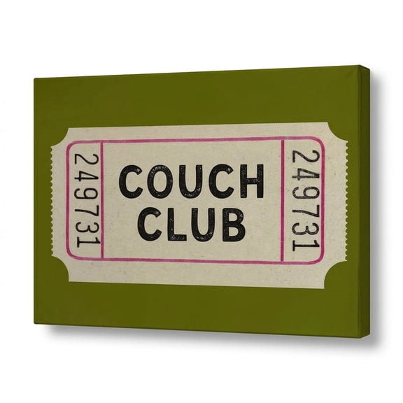 PORMIPONE Vintage Ticket Wall Art 24×16inch COUCH CLUB Olive Green Full Wrap Frame Retro Canvas Decor for Home Theatre