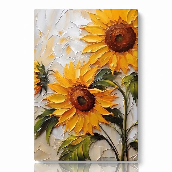 PORMIPONE Yellow Sunflower Wall Art 16x24 inch Oil Painting Style Framed Canvas Modern Home Decor for Living Room
