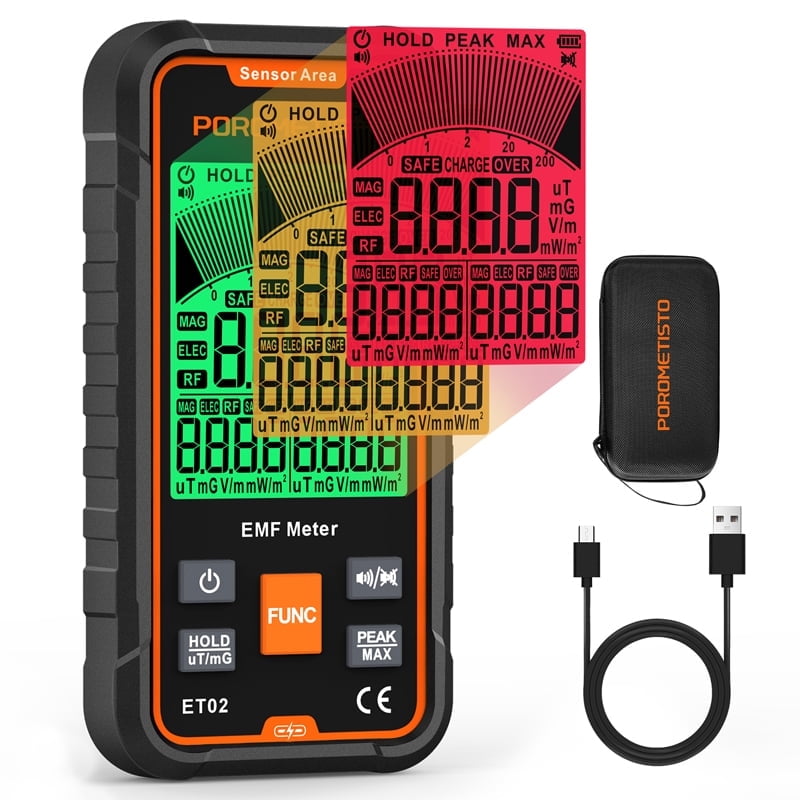 POROMETISTO 3-in-1 EMF Meter, 5G RF/EF/MF Radiation Detector with Backlit LCD, Sound & Light Alarm, Ghost Hunting Paranormal Detector for Home and Office