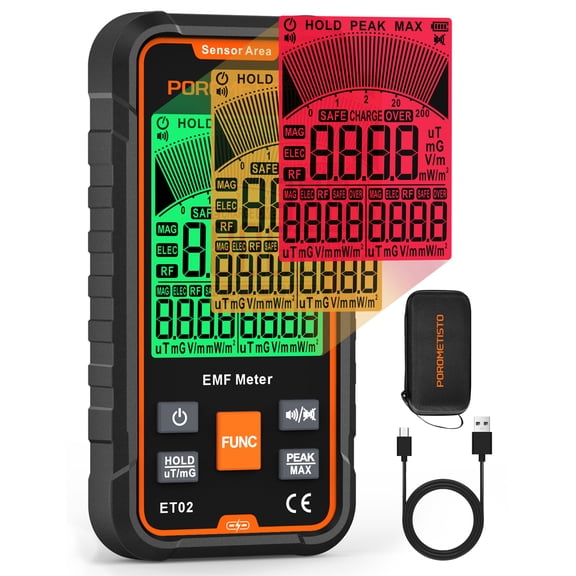 POROMETISTO 3-in-1 EMF Meter, 5G RF/EF/MF Radiation Detector with Backlit LCD, Sound & Light Alarm, Ghost Hunting Paranormal Detector for Home and Office
