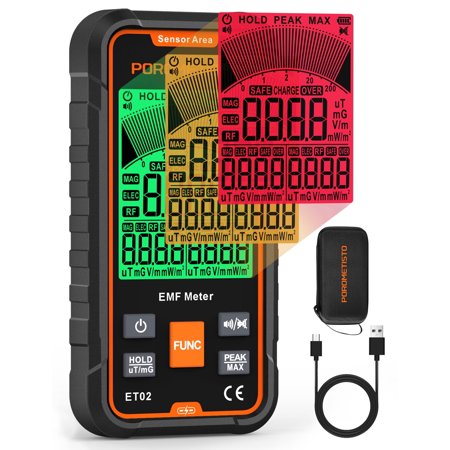 POROMETISTO 3-in-1 EMF Meter, 5G RF/EF/MF Radiation Detector with Backlit LCD, Sound & Light Alarm, Ghost Hunting Paranormal Detector for Home and Office