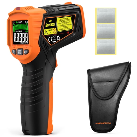 POROMETISTO DT01 Digital Laser Tachometer, 10–99,999 RPM Non-Contact Tachometer Gauge, RPM & Count Mode, Data Hold, Auto Shut-Off for Motor, Fan & Auto Repair