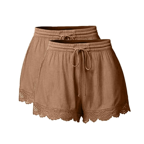 POROPL 2 Pack Women Shorts Plus Size Fashion Yoga Shorts Lace-Up Leggings Short