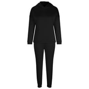 POROPL 2 Piece Outfits for Women Sweatshirt Pants Round Neck Long Sleeve Sweater Crew Neck Solid Two Piece Sets for Women Black Size L(US:8)