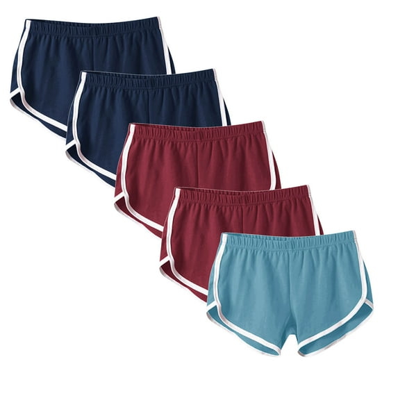 POROPL 5 Pack Women's Shorts Summer Fashion Elastic Waist Casual Beach Sports Yoga Shorts