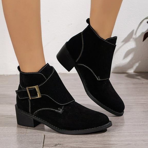 POROPL Ankle Boots for Women Fashion Suede Buckle Shoes,Boots Size 5.5