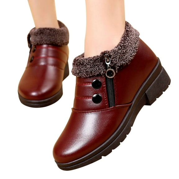 POROPL Ankle Boots for Women Flat Fleece Soft Sole Non Slip Shoes,Womens Boots Size 5.5