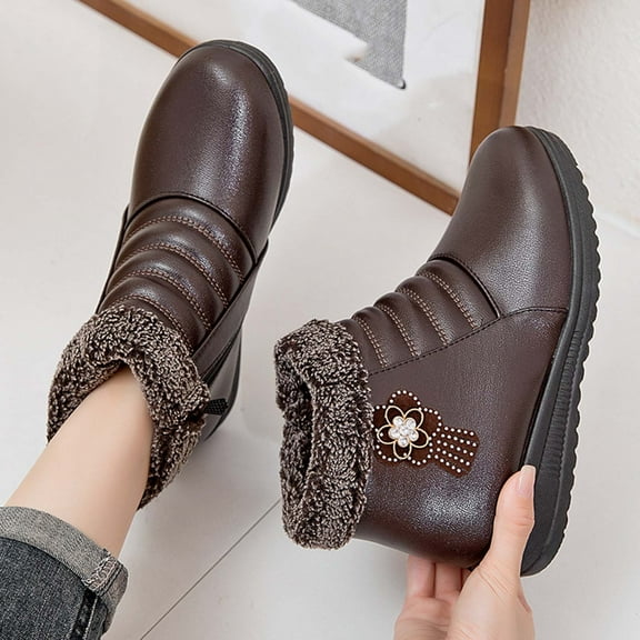 POROPL Ankle Boots for Women Fleece Warm Shoes,Womens Boots Size 4.5