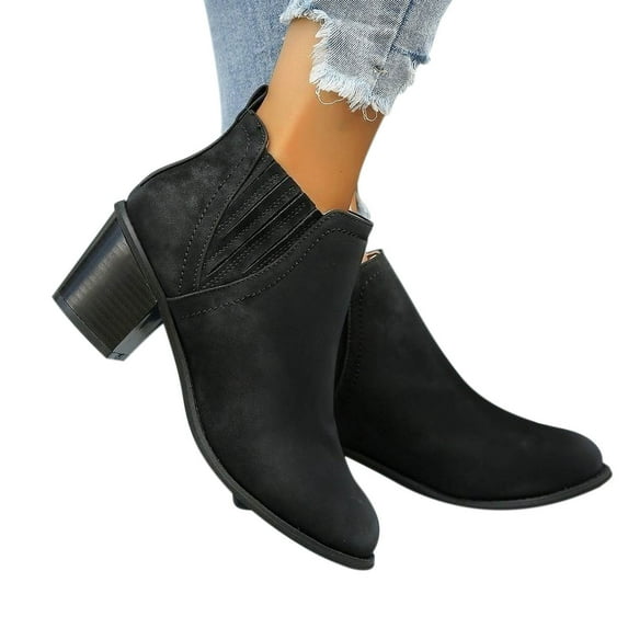 POROPL Ankle Boots for Women Low Heel Chunky Suede Retro Denim Shoes,Boots for Women Size 5.5