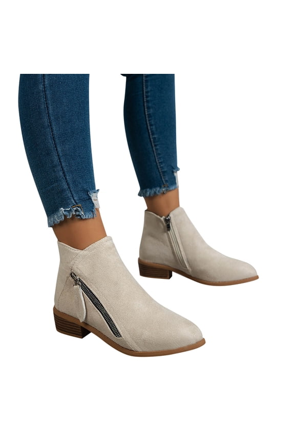 Ankle Boots for Women Low Heel Pointed Toe Side Zip Up Shoes,Womens Boots Size 6.5